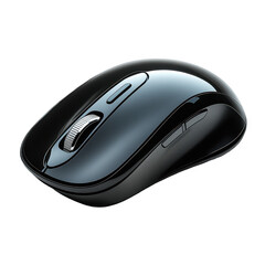 Sleek Black Wireless Computer Mouse on Transparent Background