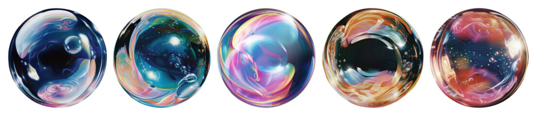 PNG Colorful abstract soap bubbles, element set on transparent background