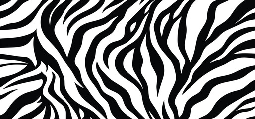 Seamless black and white tiger fur texture vector illustration. Abstract striped animal print pattern ideal for textile, fashion, background, wallpaper, or digital design.