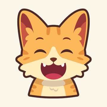 Laughing Cat Emoticon, Cat Cartoon Illustration Vector Sticker