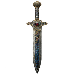 Ornate Fantasy Sword with Gemstone Detail on Transparent Background