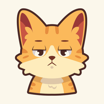 Bored Cat Emoticon, Cat Cartoon Illustration Vector Sticker