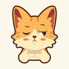 Shy Cat Emoticon, Cat Cartoon Illustration Vector Sticker