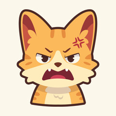 Angry Cat Emoticon, Cat Cartoon Illustration Vector Sticker