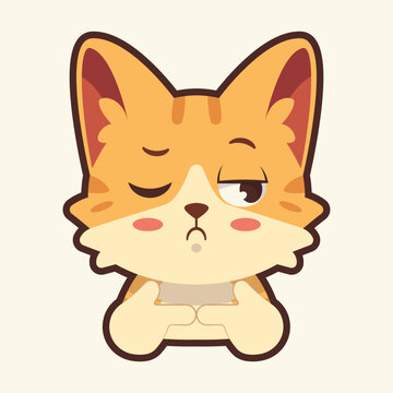 Shy Cat Emoticon, Cat Cartoon Illustration Vector Sticker