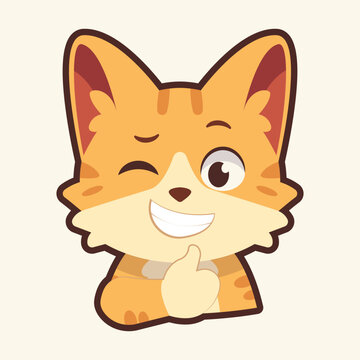 Thumbs Up Cat Emoticon, Cat Cartoon Illustration Vector Sticker