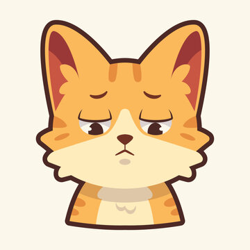 Sad Cat Emoticon, Cat Cartoon Illustration Vector Sticker