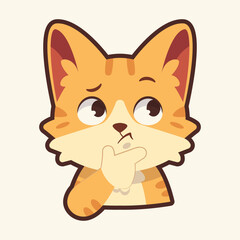 Thinking Cat Emoticon, Cat Cartoon Illustration Vector Sticker