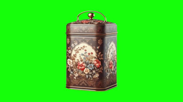 Traditional tea canister green screen animation motion graphic in 4K high resolution.