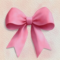 Close-up of a soft pink decorative bow with symmetrical loops and tails on a textured light background, evoking a gentle and charming feeling