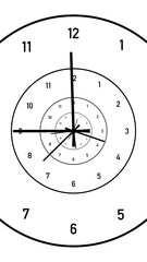 Endless clocks with different times on a white vertical illustration background.