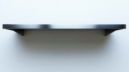 Minimalist empty metal wall shelf with brushed texture mounted on white wall casting soft shadow