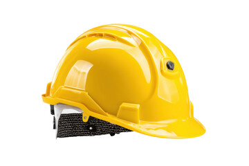 Fototapeta premium Bright yellow safety helmet for construction and industrial protection, cut out