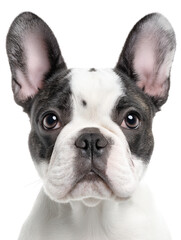 Fototapeta premium Photorealistic image of French Bulldog with big ears and distinctive face, showcasing its expressive eyes and unique markings. This adorable dog exudes charm and personality