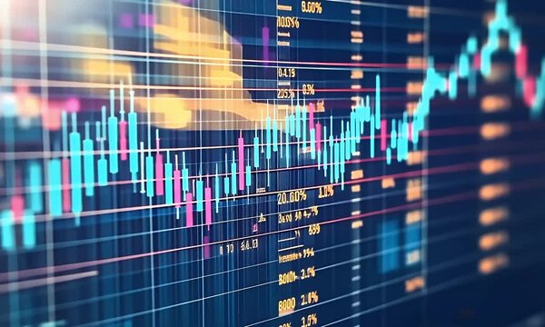 Abstract representation of financial data displayed on a digital screen, showcasing dynamic charts and numerical values in vibrant hues