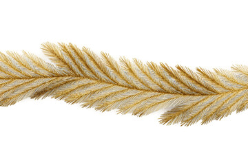 Golden decorative fern leaf with shimmering metallic finish on white background, cut out