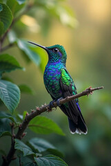 Fototapeta premium Hummingbird Sitting on a Branch with a Focused Gaze