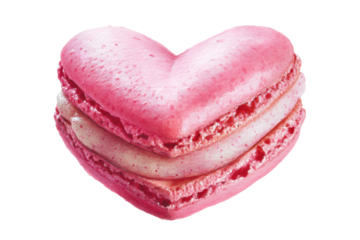 Heart-shaped pink macaron with cream filling, cut out