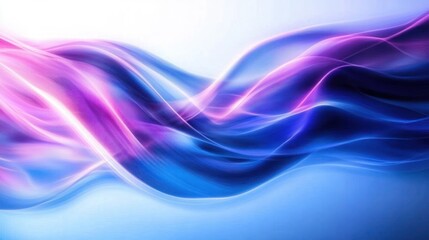 Fototapeta premium Flowing abstract waves in shades of blue, purple, and pink creating a smooth, luminous and dynamic energy pattern with light streaks on a soft gradient background