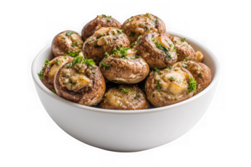 Bowl of stuffed mushrooms appetizer delicious food photography culinary dish gourmet meal isolated on transparent background