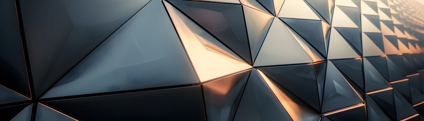 Geometric facade design with metallic triangles.