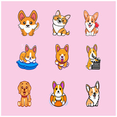 Cute Corgi Dog Color Vectors sleeping actions