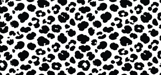 Seamless black and white leopard print pattern vector background. Abstract animal skin fur texture with irregular spots. Ideal for fashion, textiles, backgrounds, wallpapers, and digital designs.