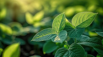 Close-up of vibrant green leaves with clear sunlight shining through, showing detailed leaf veins and textured surface in a natural outdoor setting