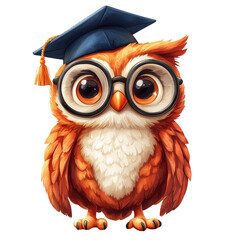 Cute Owl Graduate Wearing Glasses on Transparent Background