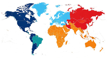 Vibrant Flat-Design World Map with Continental Color Coding