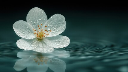 Delicate white flower on water