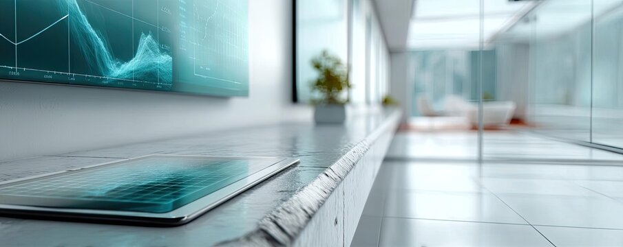 Abundance mindset for prosperity with belief and motivation concept. Modern workspace featuring tablet and digital screen display.