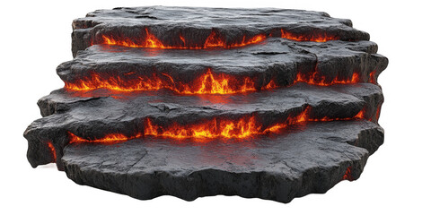 Volcanic Rock Formation with Lava Flows on Transparent Background