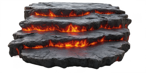 Volcanic Rock Formation with Lava Flows on Transparent Background