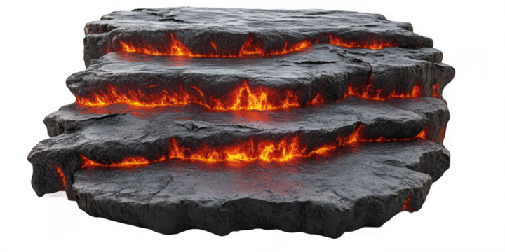 Volcanic Rock Formation with Lava Flows on Transparent Background - Powered by Adobe