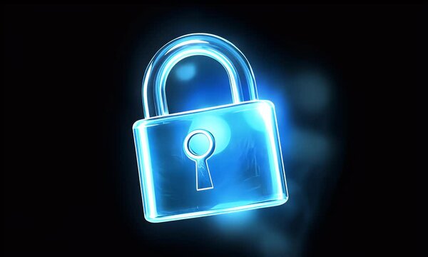 A glowing glass padlock on a black background, symbolizing security and protection in data visualization.