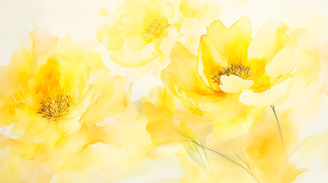 Elegant yellow floral design, watercolor style, evoking feelings of tranquility and natural beauty