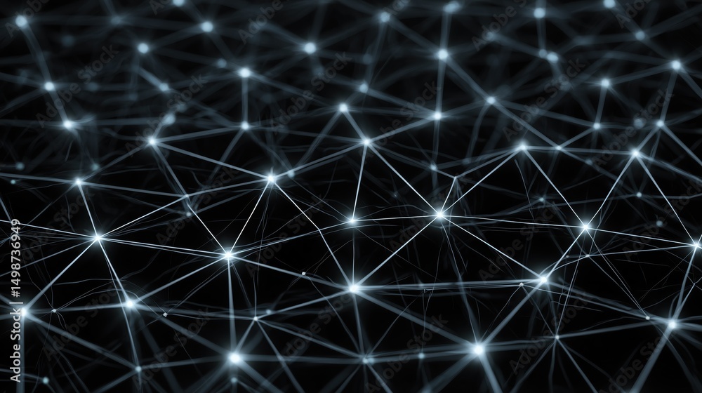 Poster abstract polygon mesh structure with triangles and bright nodes