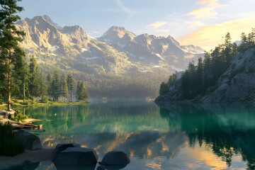 Impressive summer sunrise on Eibsee lake with Zugspitze mountain range. Sunny outdoor scene in German Alps, Bavaria, Germany, Europe. Beauty of nature theme