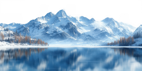 Stunning Winter Mountain Lake Landscape on transparent background