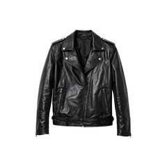 Stylish black leather motorcycle jacket fashion on transparent background cool