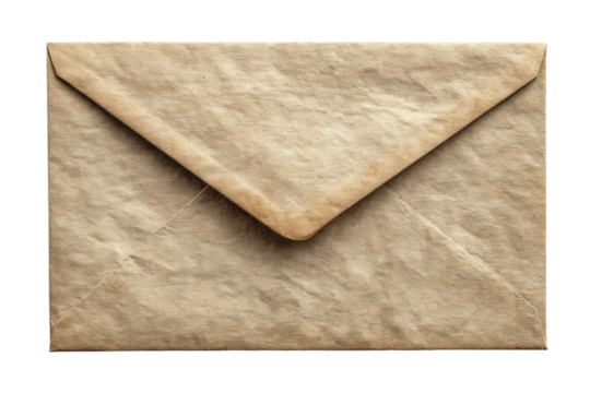 Vintage brown paper envelope with textured surface and horizontal flap, cut out