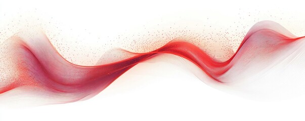 Abstract flowing red and purple wave lines with scattered particles on white background conveying motion and fluidity