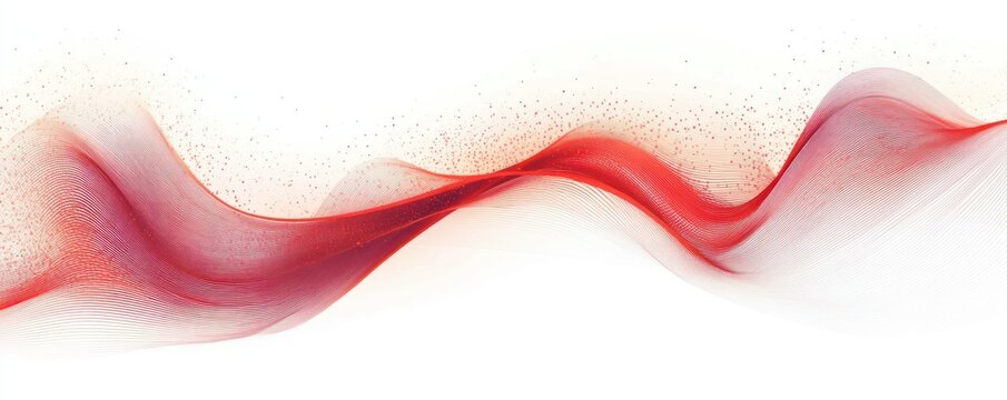Abstract flowing red and purple wave lines with scattered particles on white background conveying motion and fluidity