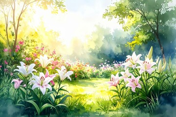 ユリが咲く美しい森