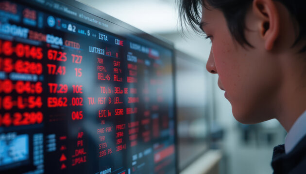 Digital financial data exchange with binary code technology on a computer screen