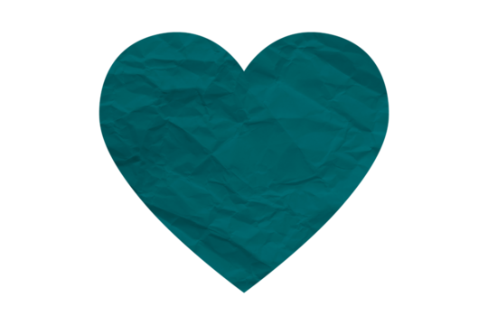 green crumpled paper heart heart sticker isolated on transparent background
