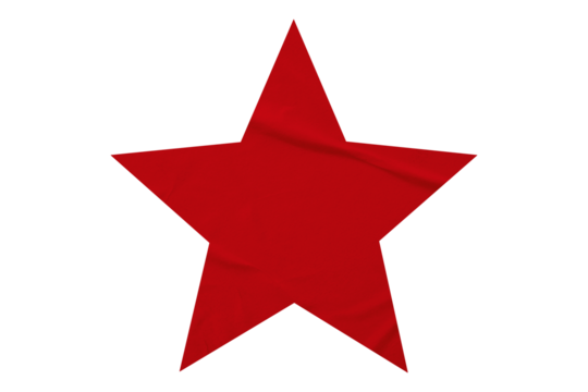Crumpled red star pattern stickers, separated on a transparent background.