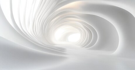 Obraz premium Bright white futuristic tunnel with smooth, flowing, curved layered walls creating a sense of depth and infinite space