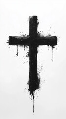 Minimalist Ash Wednesday cross on a blank background, symbolizing Christian faith, spirituality, and reflection, with ample caption space.